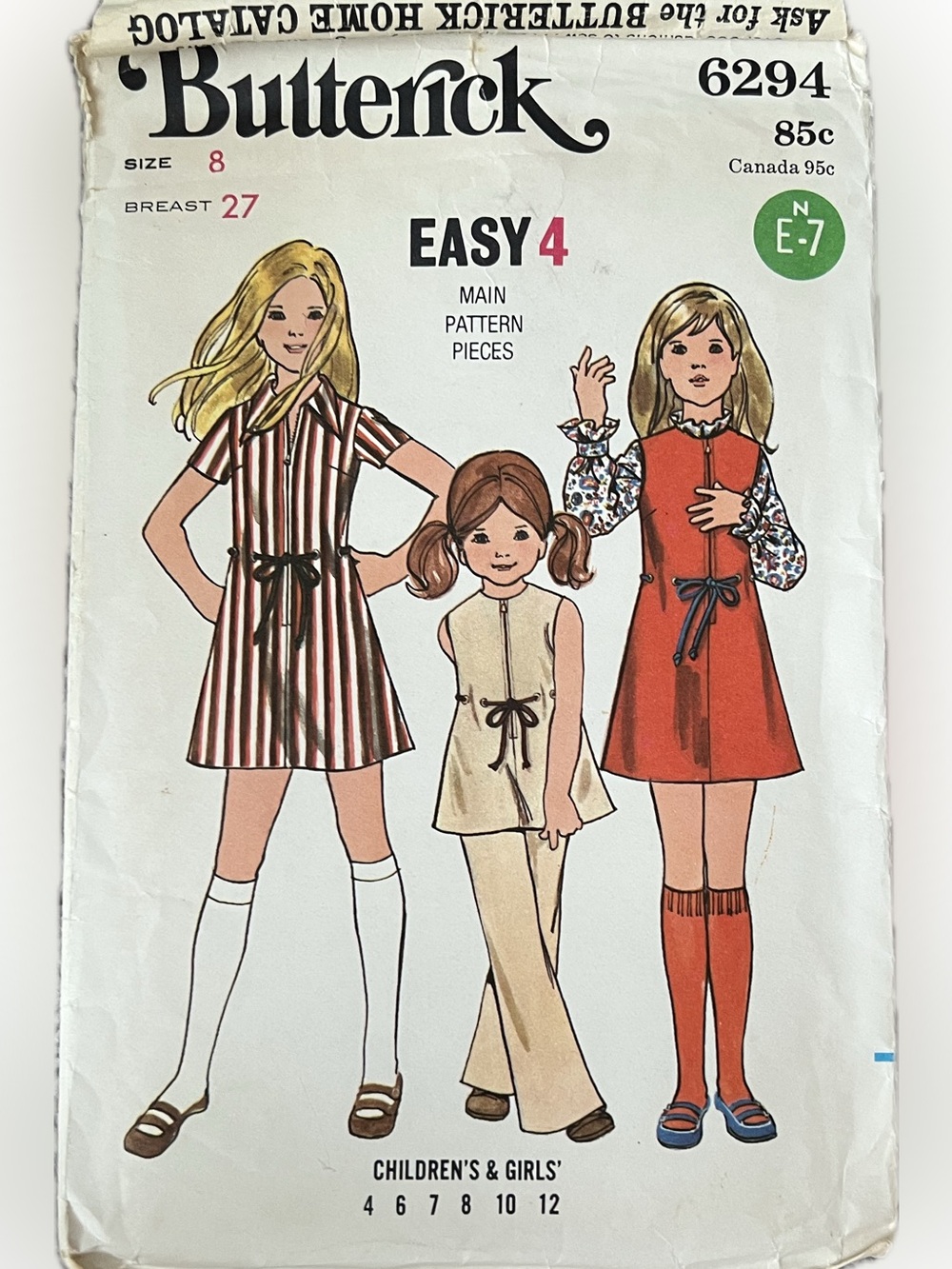 🔴Vintage New Butterick 6294 Uncut Pattern Girls Dress Jumper Pants  Size 8